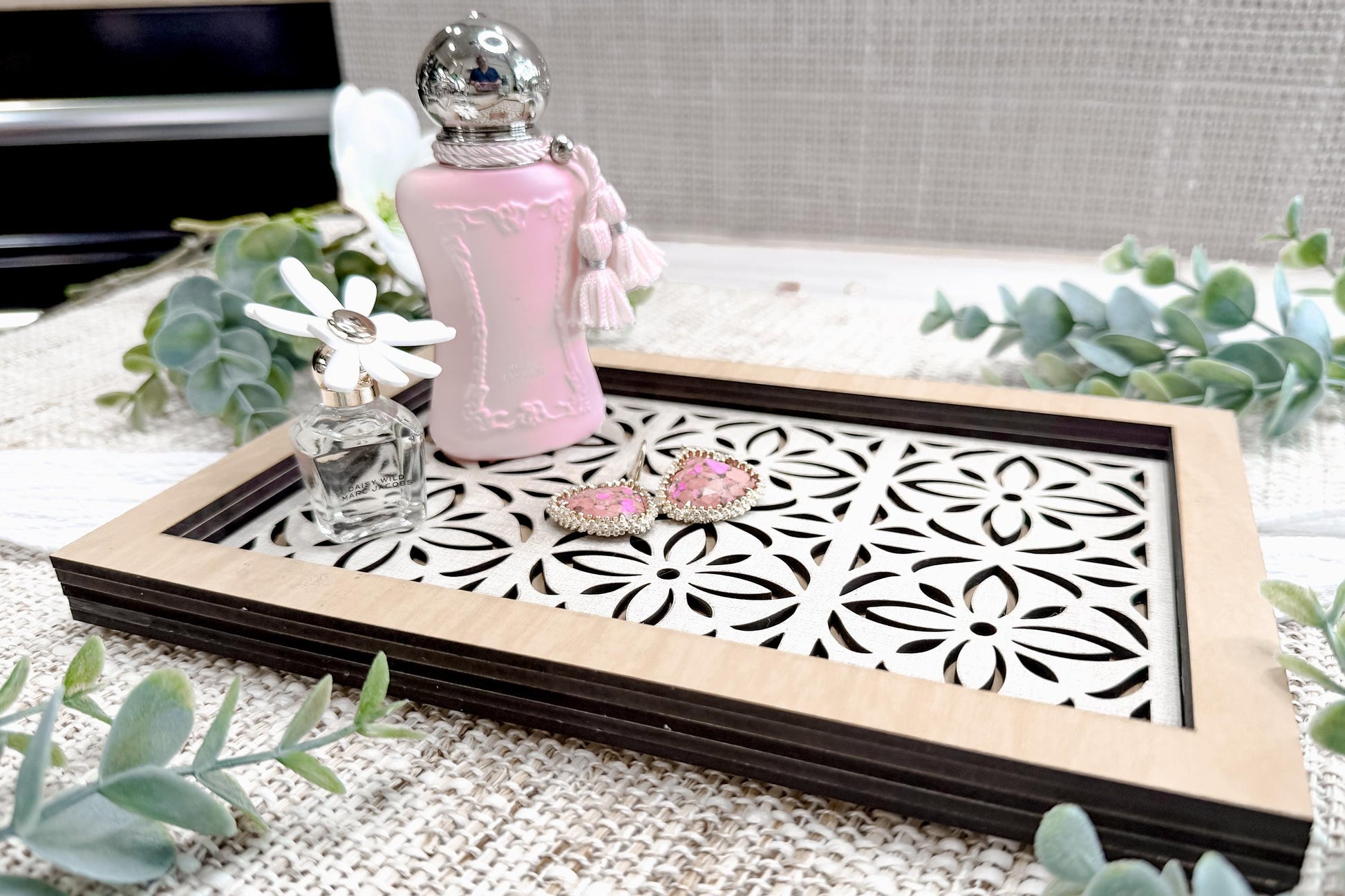 Decorative Tray SVG Floral Cutout Perfume Tray Insert Laser Cut File Jewelry Catchall Tray Panel Easy To Cut Fast To Make
