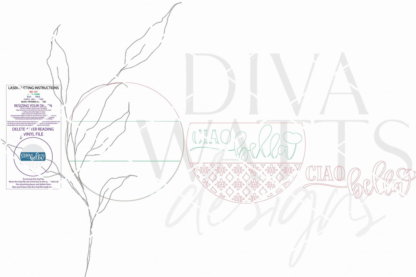 Round Door Hanger SVG Ciao Bella Mediterranean Coastal Santorini Style Front Door Sign SVG Porch Entryway Decor Laser Cut File