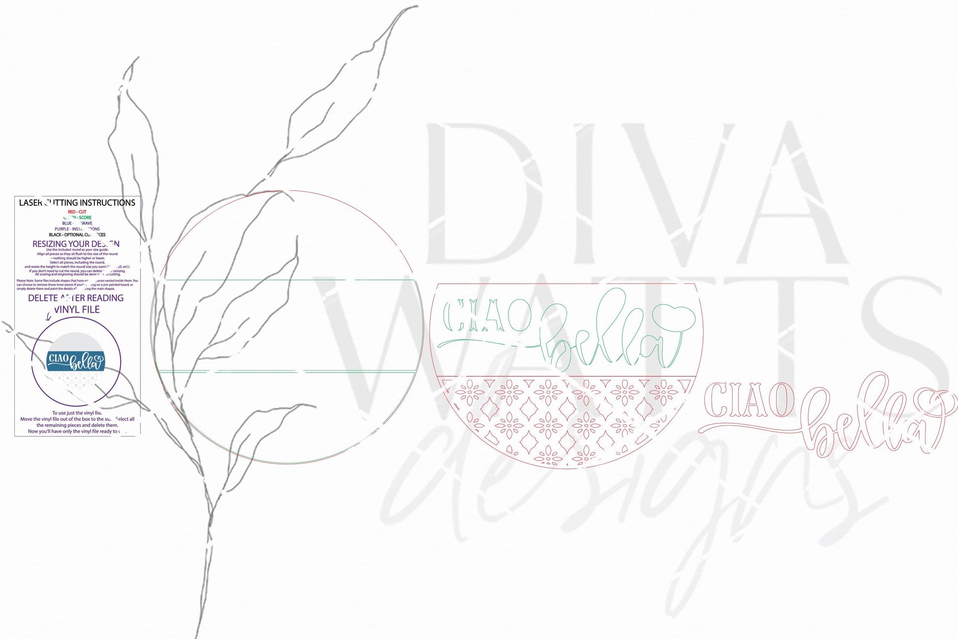 Round Door Hanger SVG Ciao Bella Mediterranean Coastal Santorini Style Front Door Sign SVG Porch Entryway Decor Laser Cut File