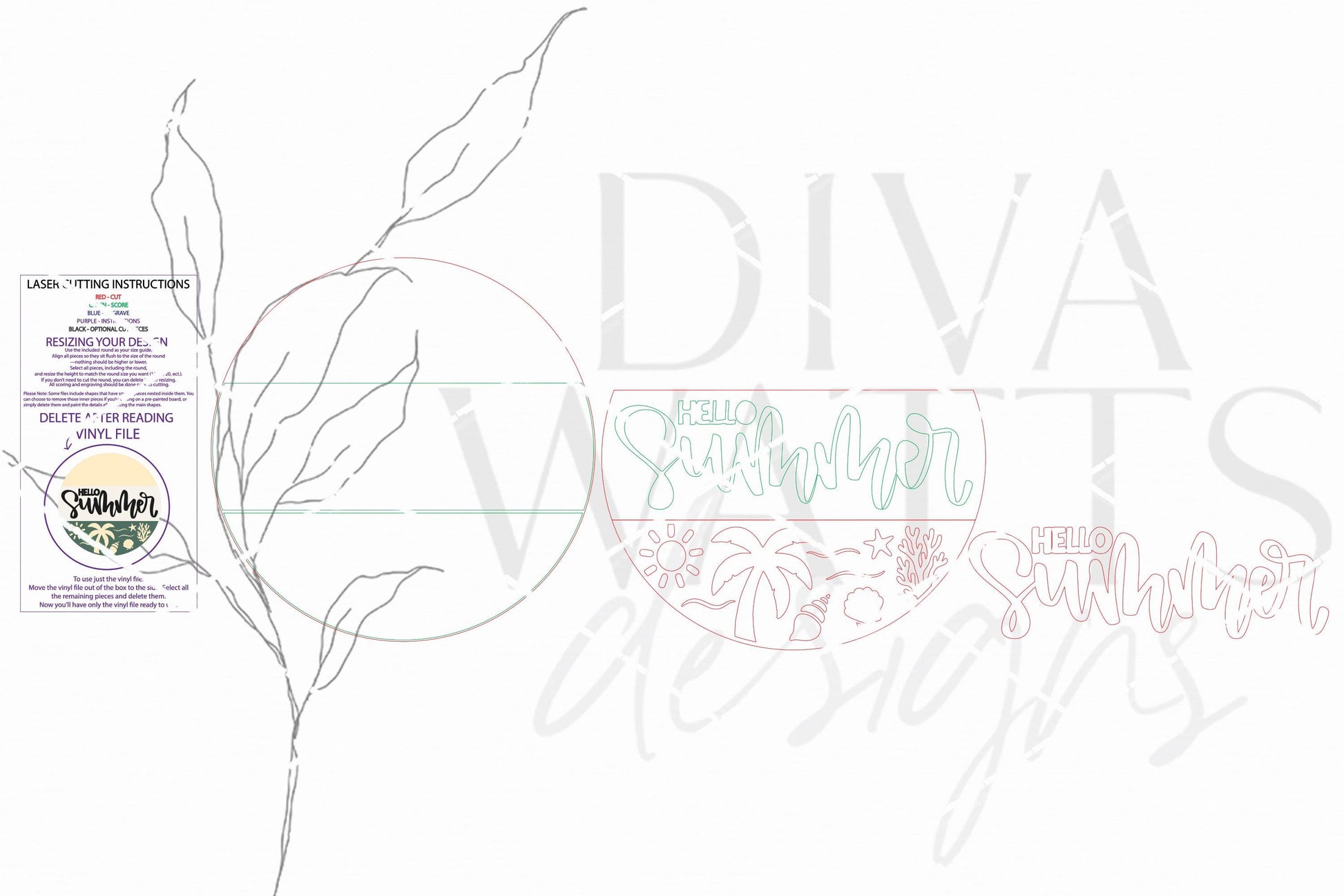 Round Door Hanger SVG Hello Summer Beach Scene Front Door Sign SVG Coastal Porch Entryway Decor Laser Cut File Layered
