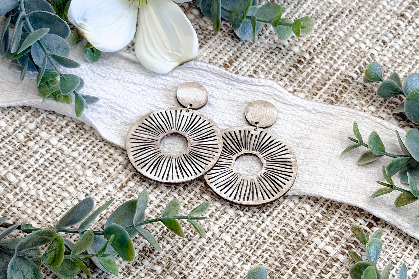 Sunburst Circle Earrings SVG Round Dangle Earrings Laser Cut File Radiating Line Design Lightweight Jewelry Easy To Cut Fast To Make