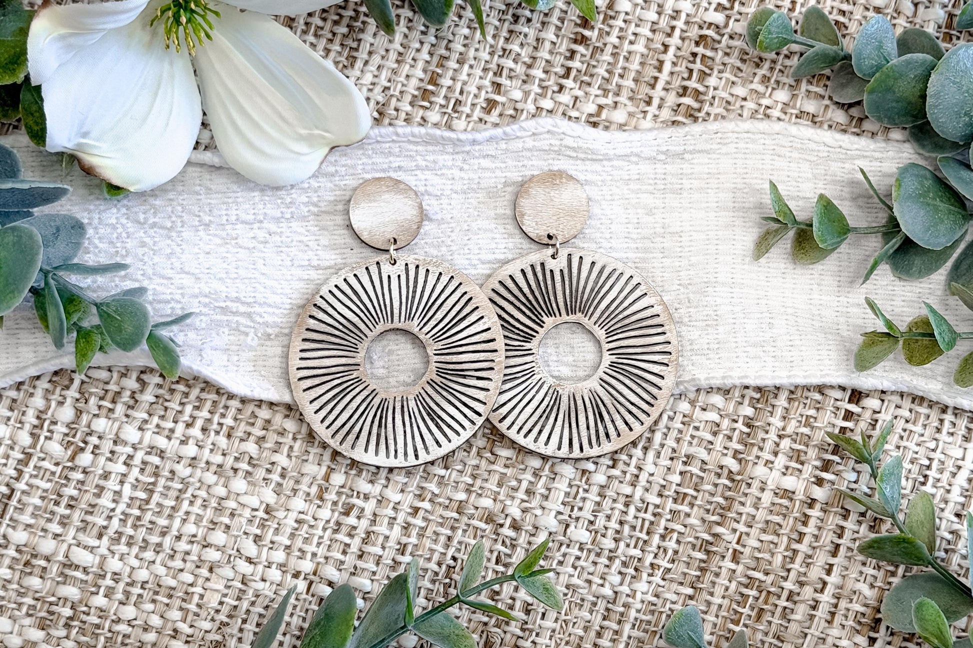 Sunburst Circle Earrings SVG Round Dangle Earrings Laser Cut File Radiating Line Design Lightweight Jewelry Easy To Cut Fast To Make