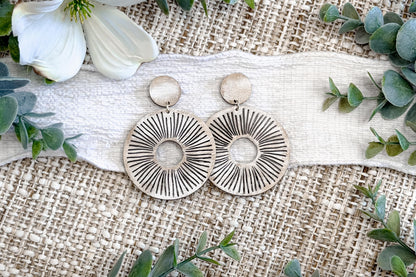 Sunburst Circle Earrings SVG Round Dangle Earrings Laser Cut File Radiating Line Design Lightweight Jewelry Easy To Cut Fast To Make