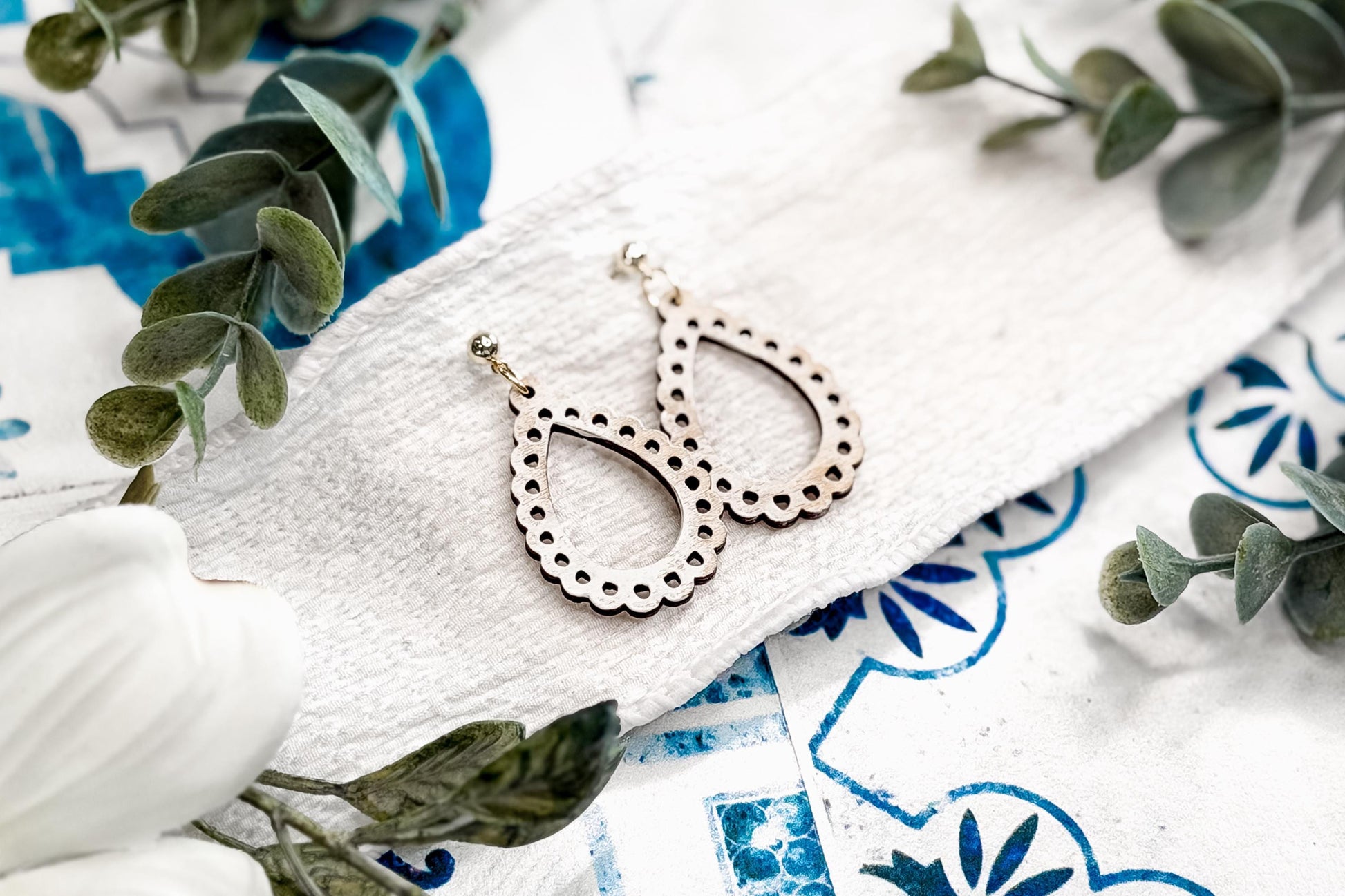 Laser Cut Earring Svg Scalloped Teardrop Dangle Earrings Minimalist Elegant Earrings Svg For Laser Handmade Boutique Jewelry