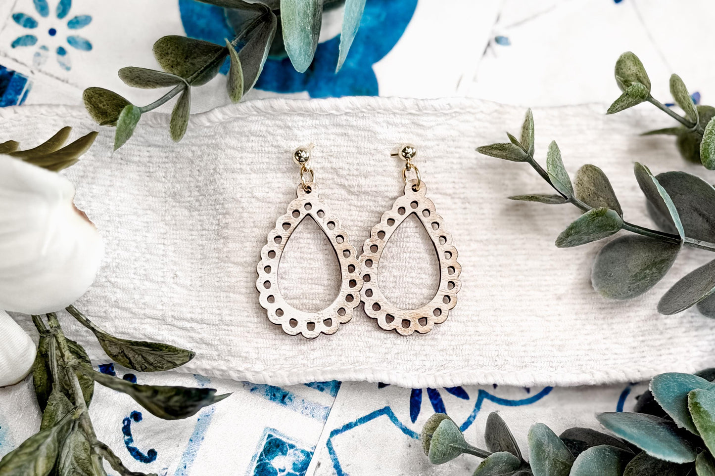 Laser Cut Earring Svg Scalloped Teardrop Dangle Earrings Minimalist Elegant Earrings Svg For Laser Handmade Boutique Jewelry