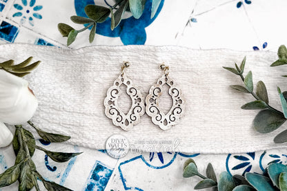 Digital SVG File Instant Download Ornate Scroll Teardrop Dangle Earrings Elegant Vintage Style Intricate Filigree Pattern Boutique-Style Earring Design Perfect For Handmade Jewelry Collections And Statement Accessories