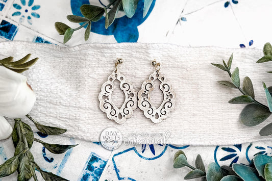 Digital SVG File Instant Download Ornate Scroll Teardrop Dangle Earrings Elegant Vintage Style Intricate Filigree Pattern Boutique-Style Earring Design Perfect For Handmade Jewelry Collections And Statement Accessories