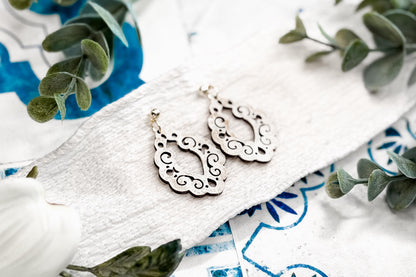 Laser Cut Earring Svg Ornate Scroll Teardrop Dangle Earrings Elegant Vintage Style Earrings Svg For Laser Handmade Boutique Jewelry Makers