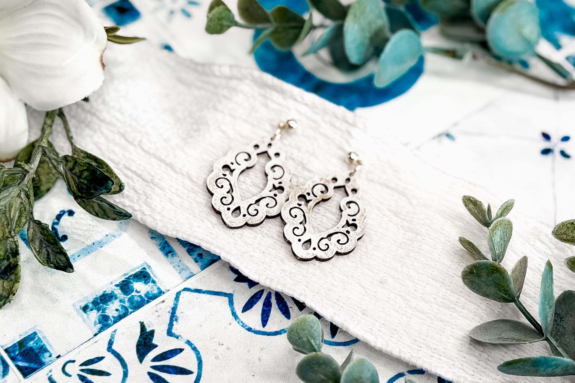 Laser Cut Earring Svg Ornate Scroll Teardrop Dangle Earrings Elegant Vintage Style Earrings Svg For Laser Handmade Boutique Jewelry Makers