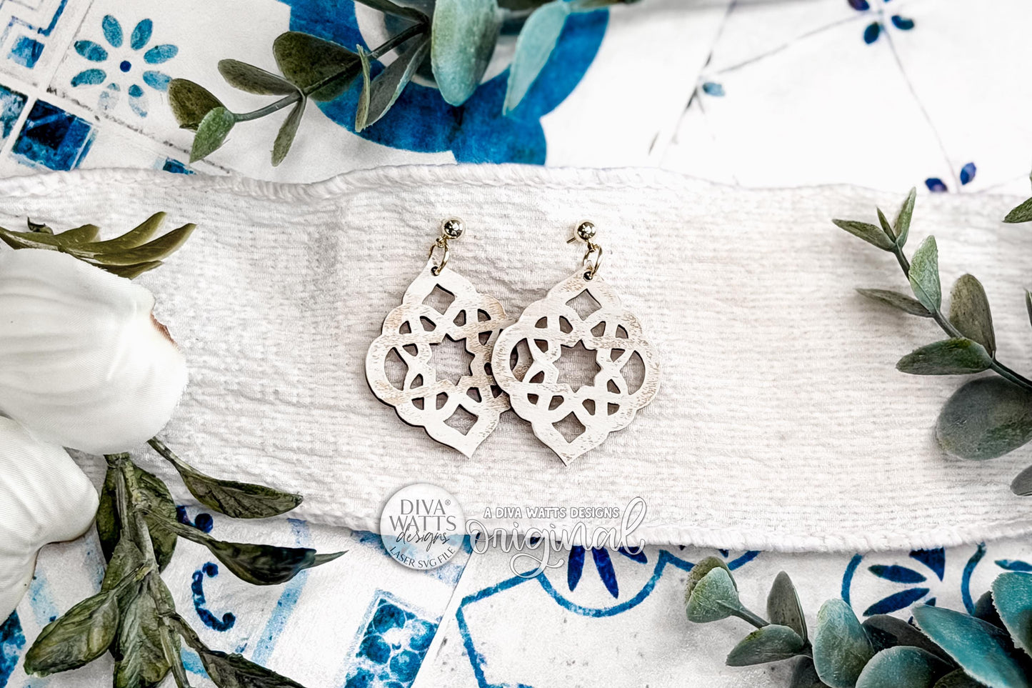 Digital SVG File Instant Download Moroccan Tile Dangle Earrings Geometric Star Pattern Intricate Cutout Design Lightweight Statement Style Boutique-Style Earring Design Perfect For Handmade Jewelry Makers And Laser Cut Projects