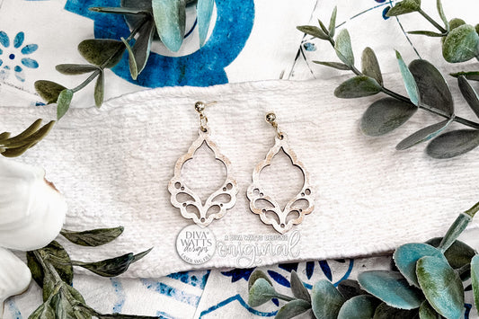 Ornamental Teardrop Filigree Dangle Earrings Digital SVG File Instant Download Elegant Scroll Cutout Earring Design Lightweight Boutique-Style Earring Design For Laser Cutting Machines With Intricate Open Center And Decorative Curved Details Perfect For Handmade Jewelry Collections Craft Fairs And Small Business Sellers