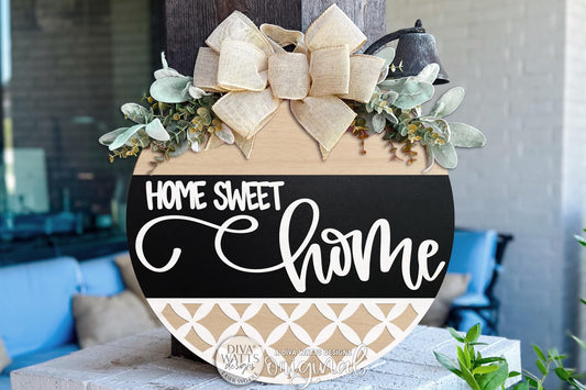 Round Door Hanger SVG Home Sweet Home Front Door Sign With Layered Design for Porch or Entryway, Welcoming Statement Decor