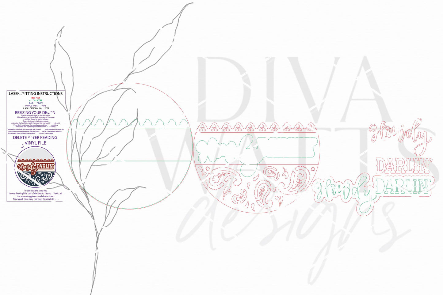 Round Door Hanger SVG, Howdy Darlin’ Western Sign SVG, Cowboy Porch Sign Laser Cut File, Rustic Front Door Entryway Decor