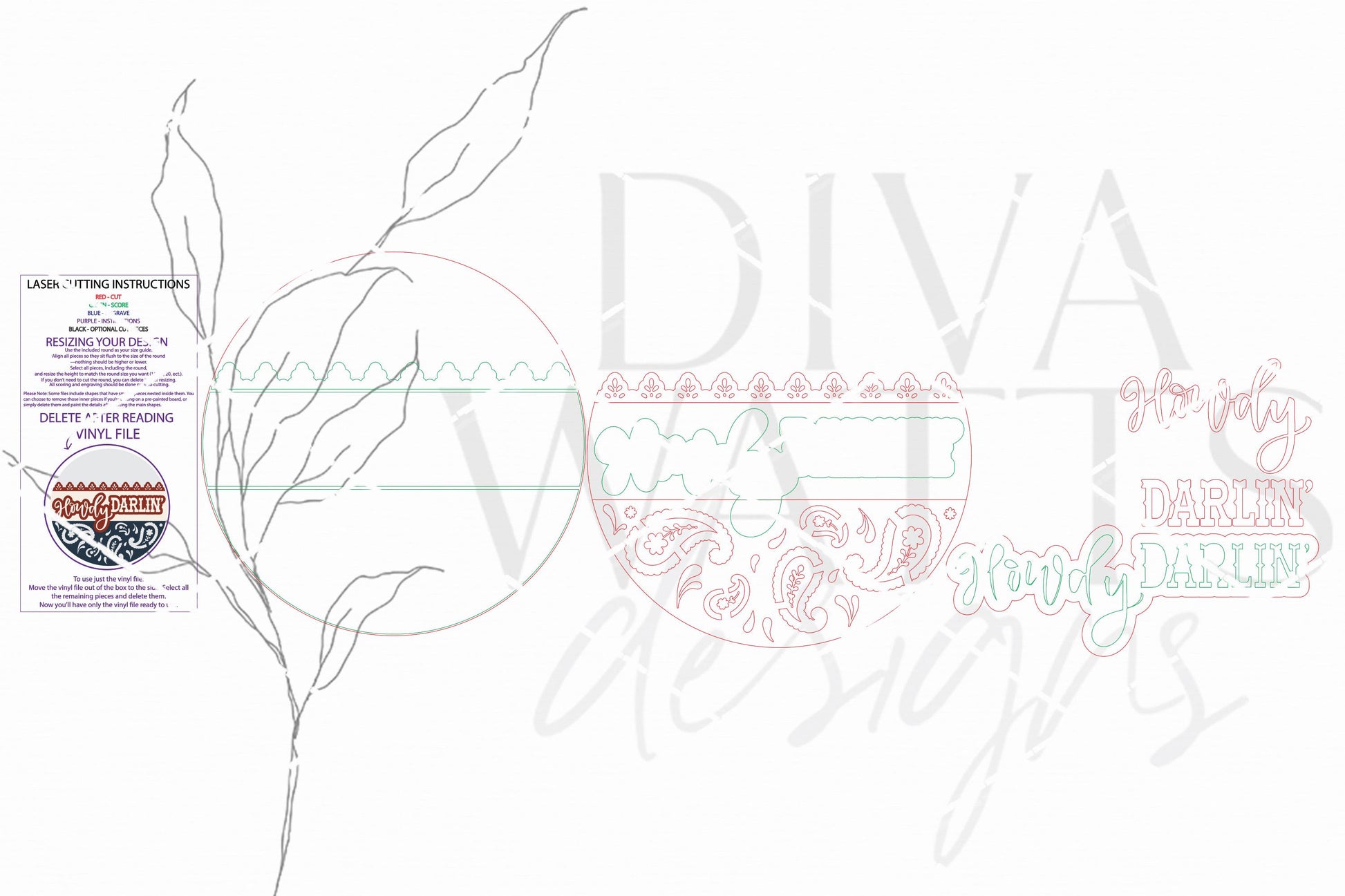 Round Door Hanger SVG, Howdy Darlin’ Western Sign SVG, Cowboy Porch Sign Laser Cut File, Rustic Front Door Entryway Decor