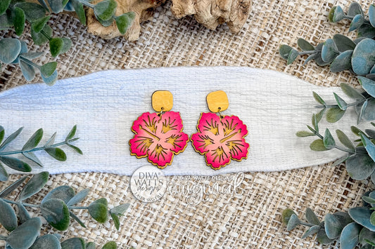 Hibiscus Flower Earrings SVG Laser Cut File for Tropical Dangle Jewelry, Lightweight Floral Earrings, and Summer Beach Accessories