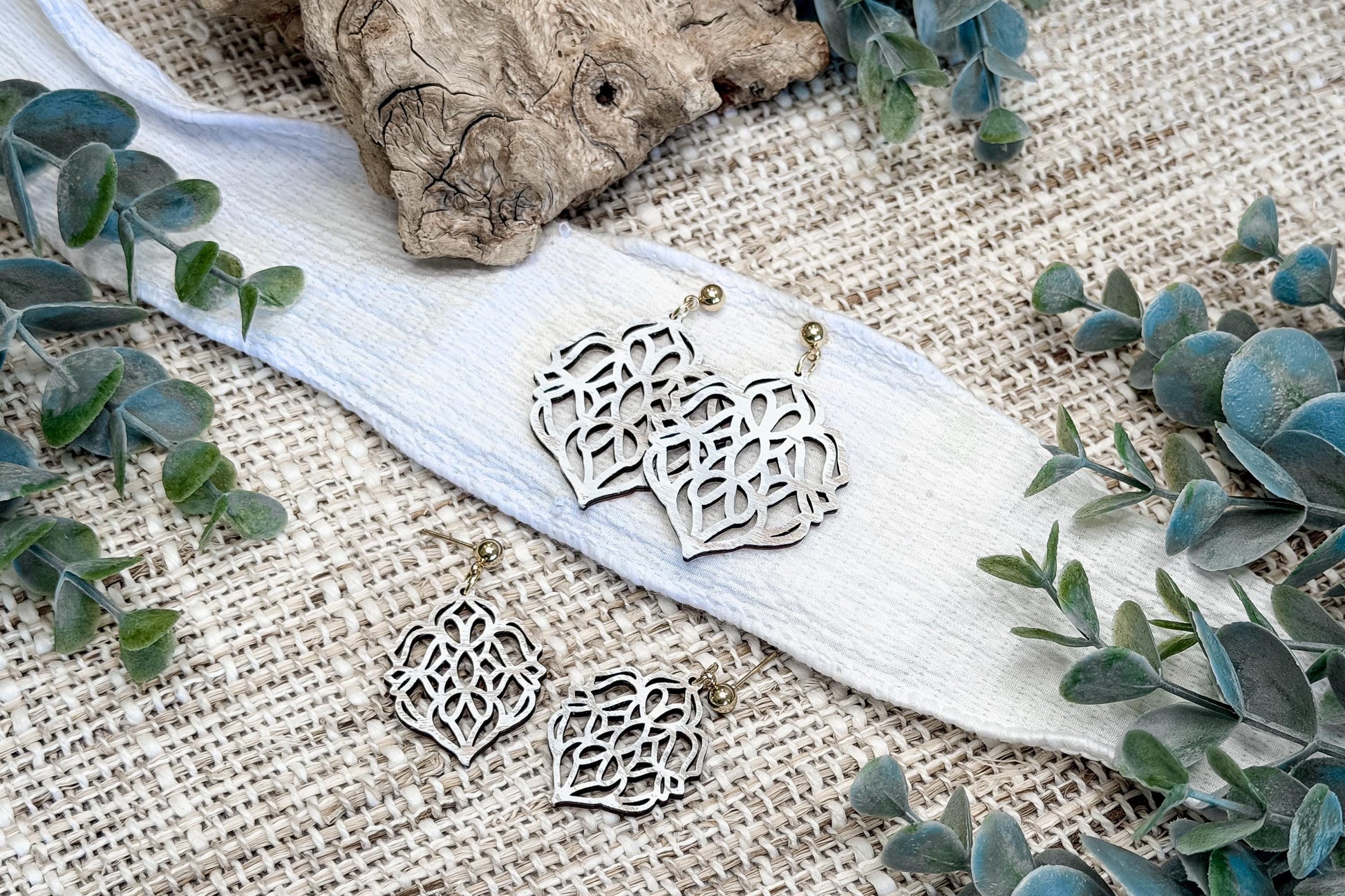 Layered Earring SVG Elegant Floral Filigree Dangle Earrings with Large and Small Versions for Boutique Jewelry Makers