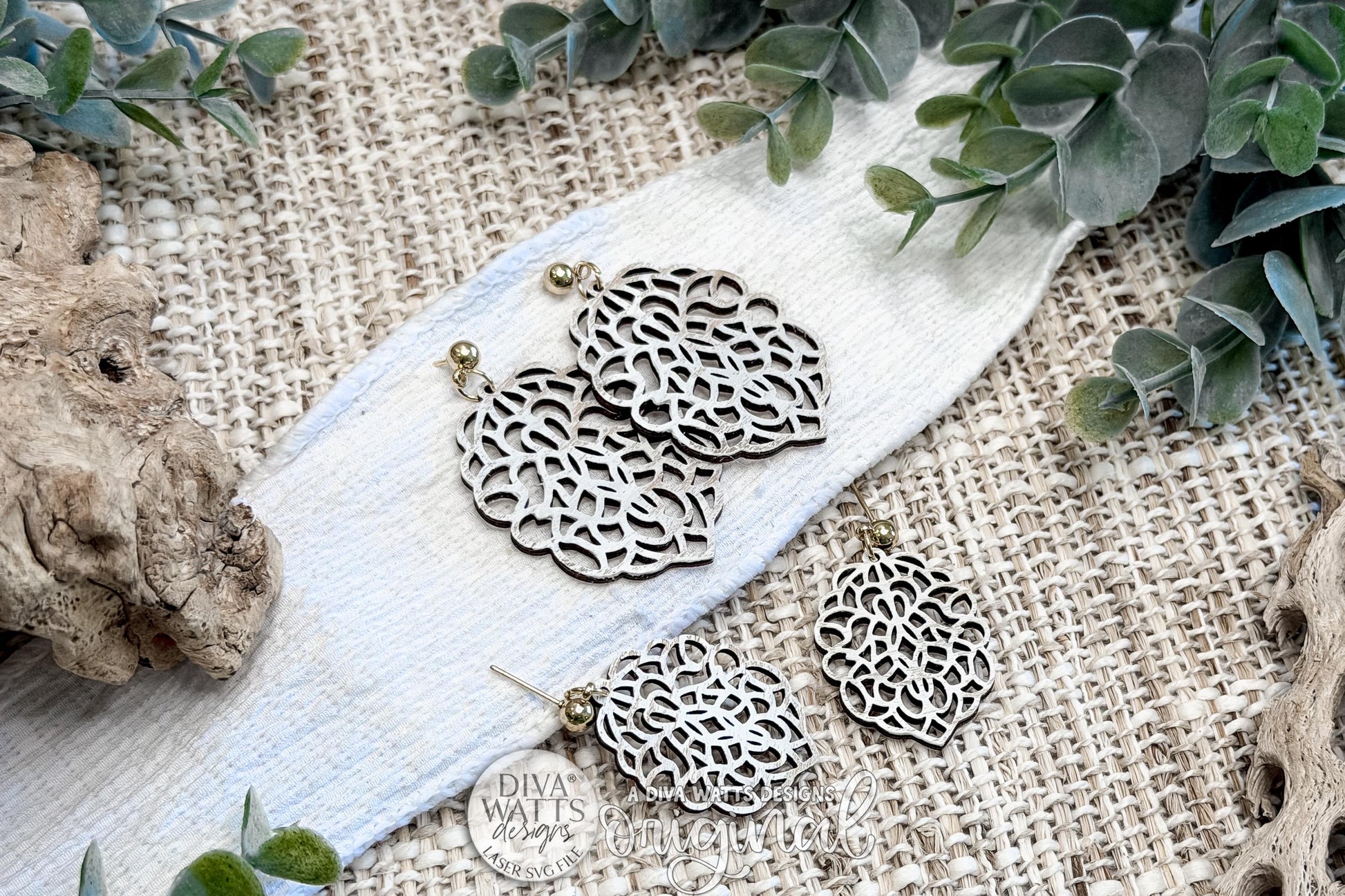 Digital SVG File Instant Download Floral Filigree Dangle Earring Design Featuring Large Statement and Smaller Regular Size Versions, Elegant Layered Boutique-Style Earrings for Laser Cutting and Handmade Jewelry Makers