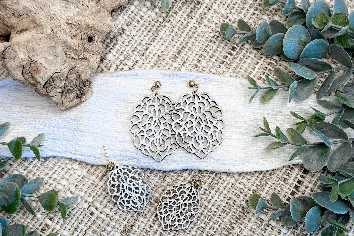Dangle Earring SVG Floral Filigree Statement Earrings with Large and Small Sizes for Boutique Laser Jewelry Designs