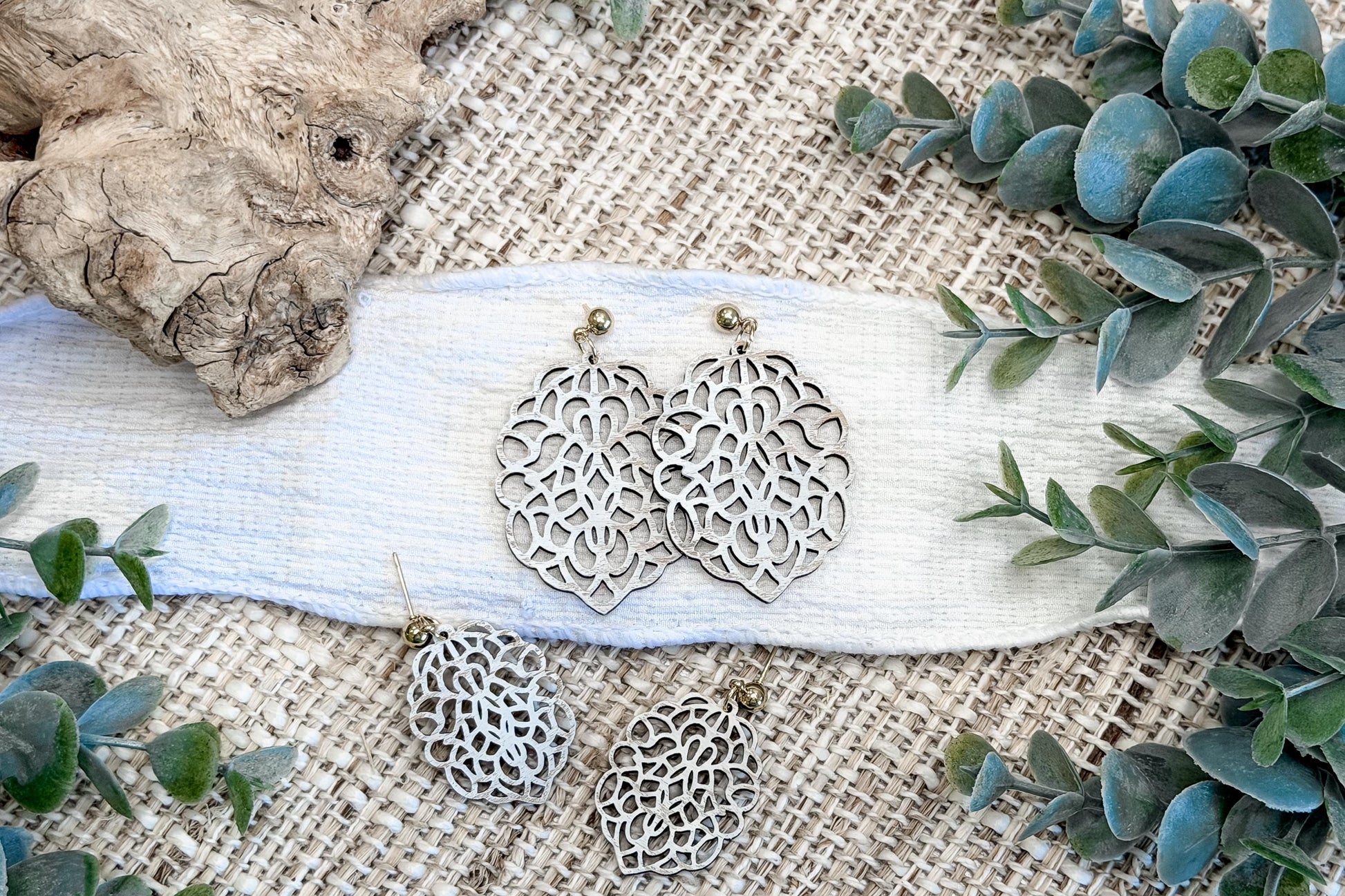 Dangle Earring SVG Floral Filigree Statement Earrings with Large and Small Sizes for Boutique Laser Jewelry Designs