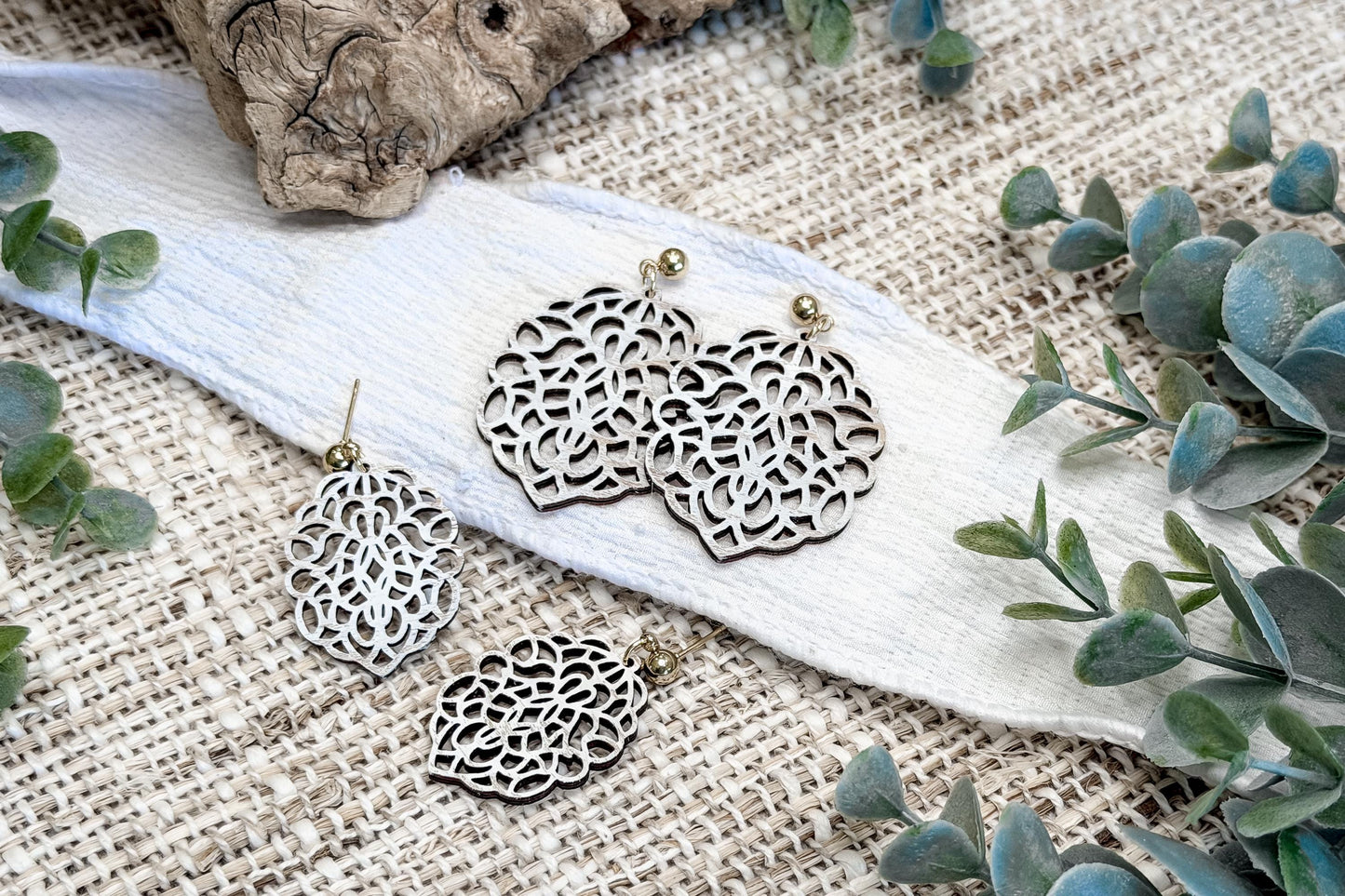 Dangle Earring SVG Floral Filigree Statement Earrings with Large and Small Sizes for Boutique Laser Jewelry Designs