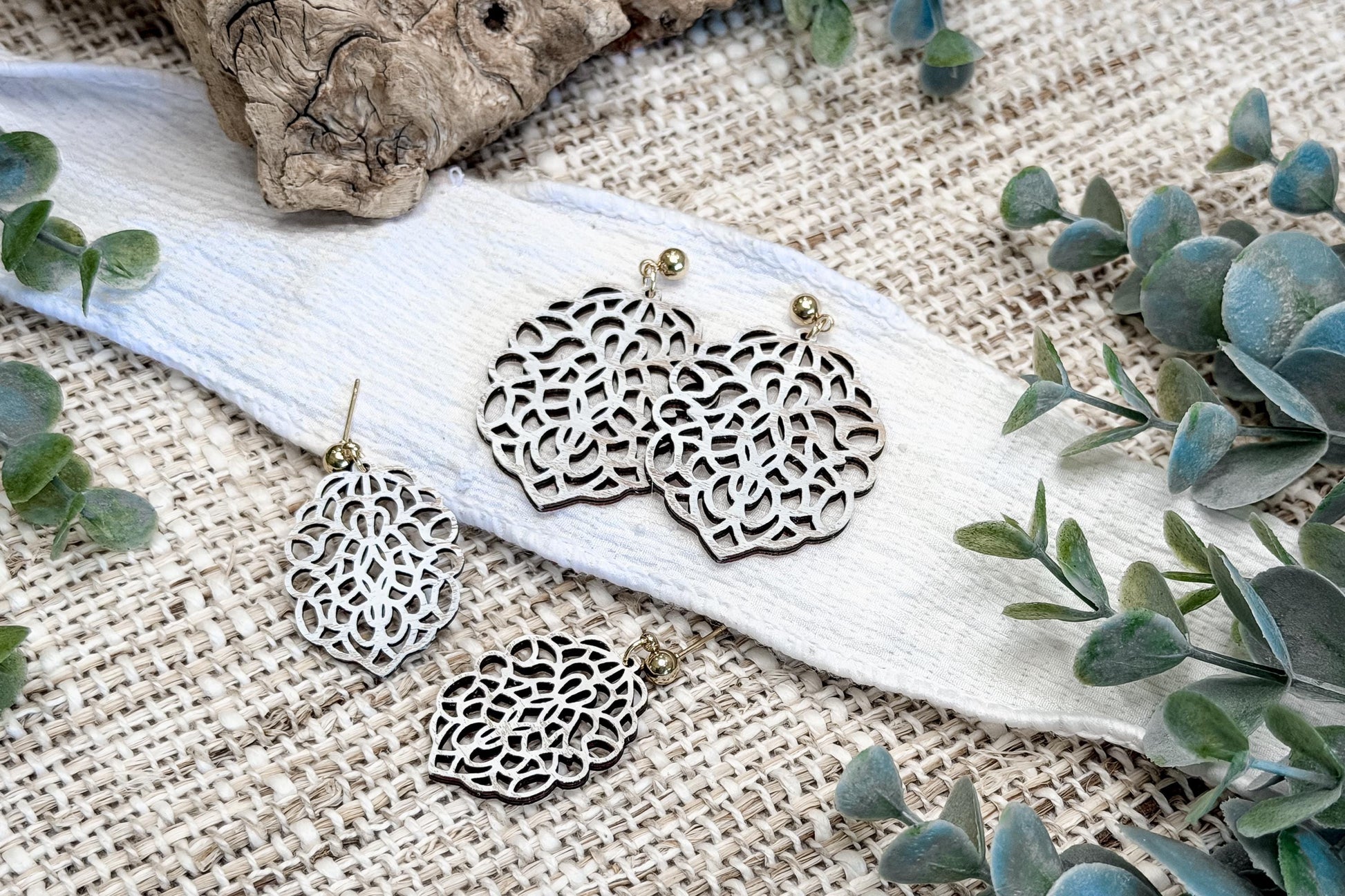 Dangle Earring SVG Floral Filigree Statement Earrings with Large and Small Sizes for Boutique Laser Jewelry Designs