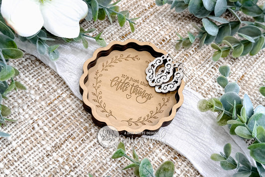 Trinket Tray Engraving SVG With It’s Just The Little Things Quote And Floral Frame For Ring Dish Or Catchall Tray, Meaningful Everyday Accent