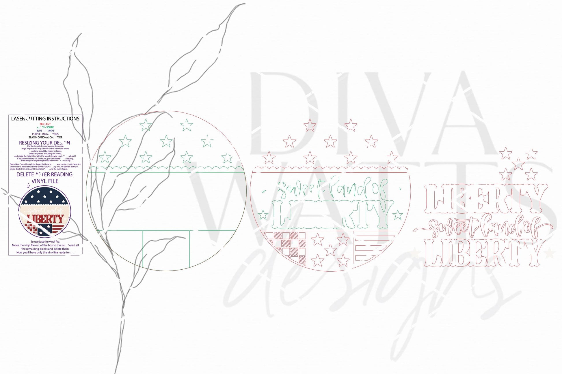 Round Door Hanger SVG Sweet Land Of Liberty Patriotic Front Door Sign SVG USA Porch Decor Laser Cut File Bold Entryway Statement