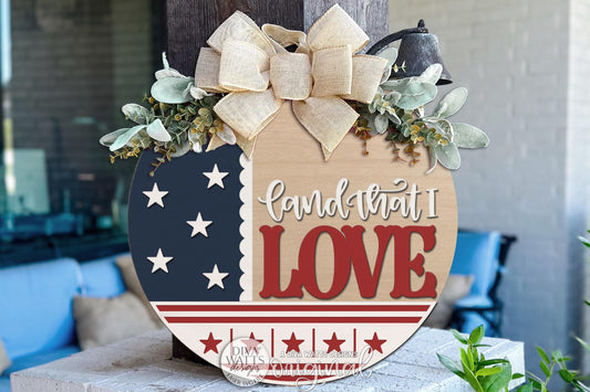 Round Door Hanger SVG With Land That I Love Patriotic USA Flag Design For Front Door Or Porch, Bold Welcoming Entryway Accent