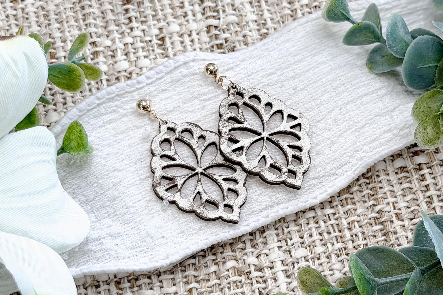 Filigree Dangle Earrings SVG Ornate Floral Drop Earrings Laser Cut File Lightweight Jewelry Design Easy To Cut Fast To Make