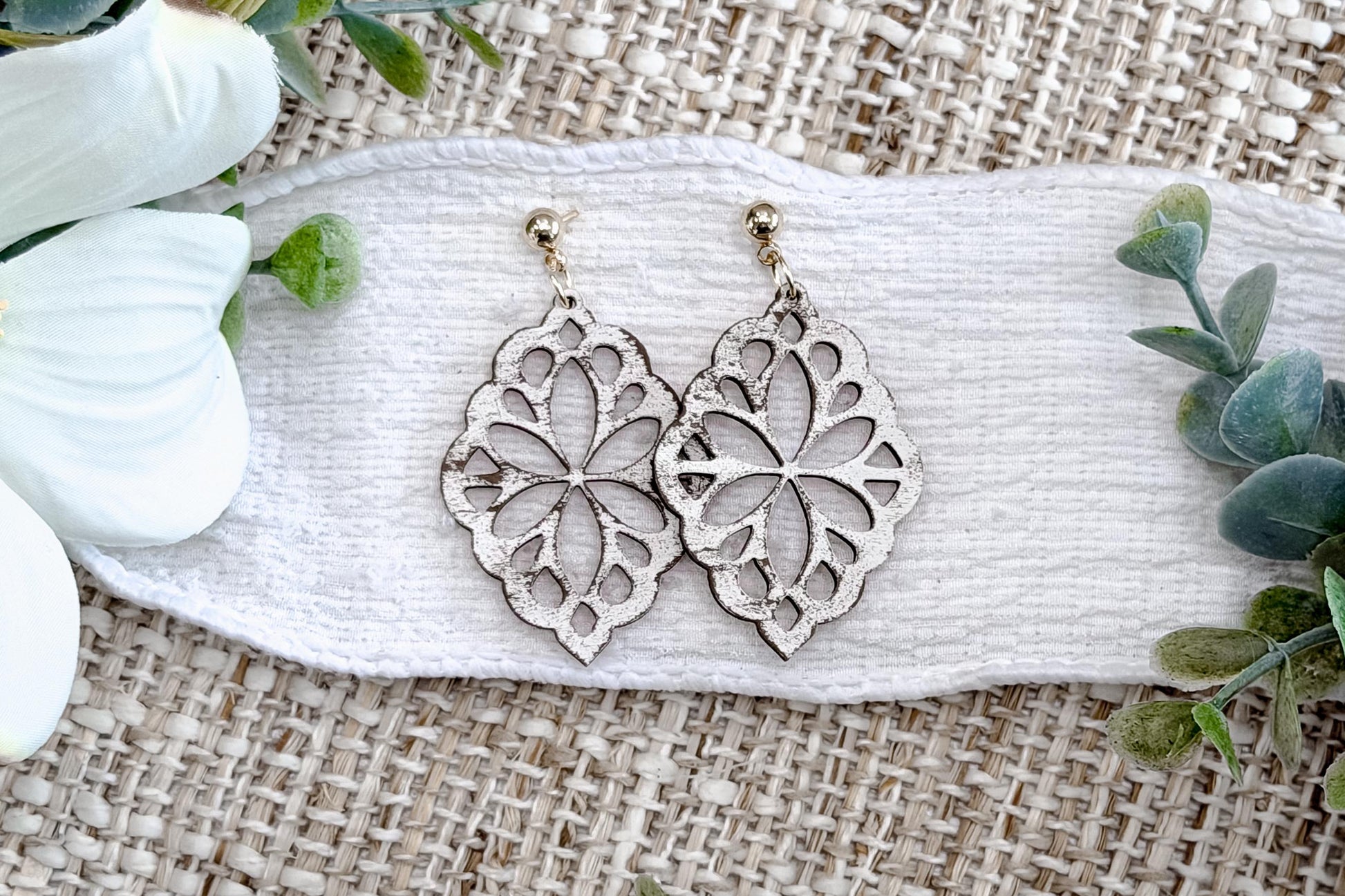 Filigree Dangle Earrings SVG Ornate Floral Drop Earrings Laser Cut File Lightweight Jewelry Design Easy To Cut Fast To Make