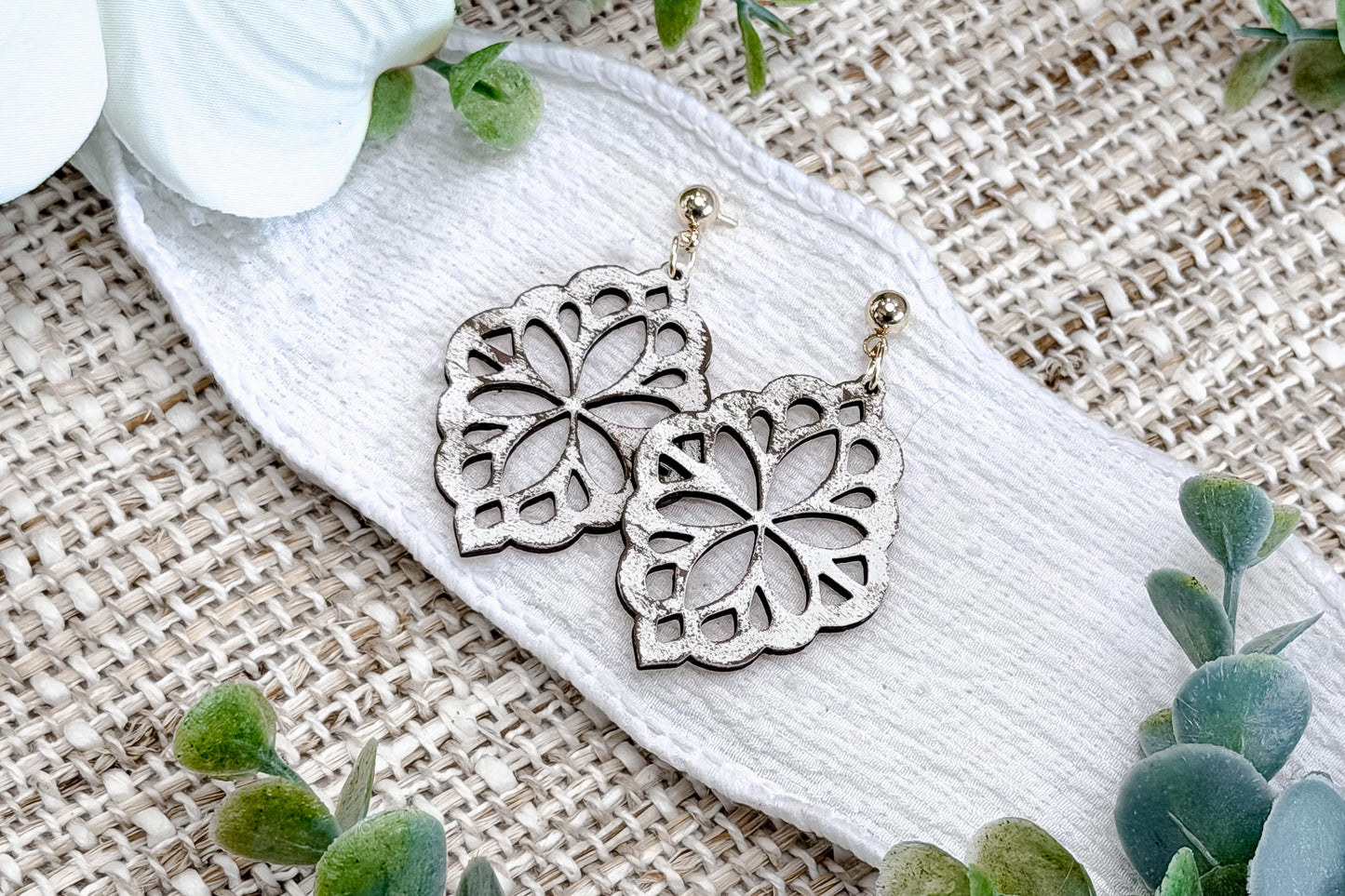Filigree Dangle Earrings SVG Ornate Floral Drop Earrings Laser Cut File Lightweight Jewelry Design Easy To Cut Fast To Make
