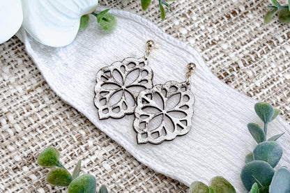 Filigree Dangle Earrings SVG Ornate Floral Drop Earrings Laser Cut File Lightweight Jewelry Design Easy To Cut Fast To Make