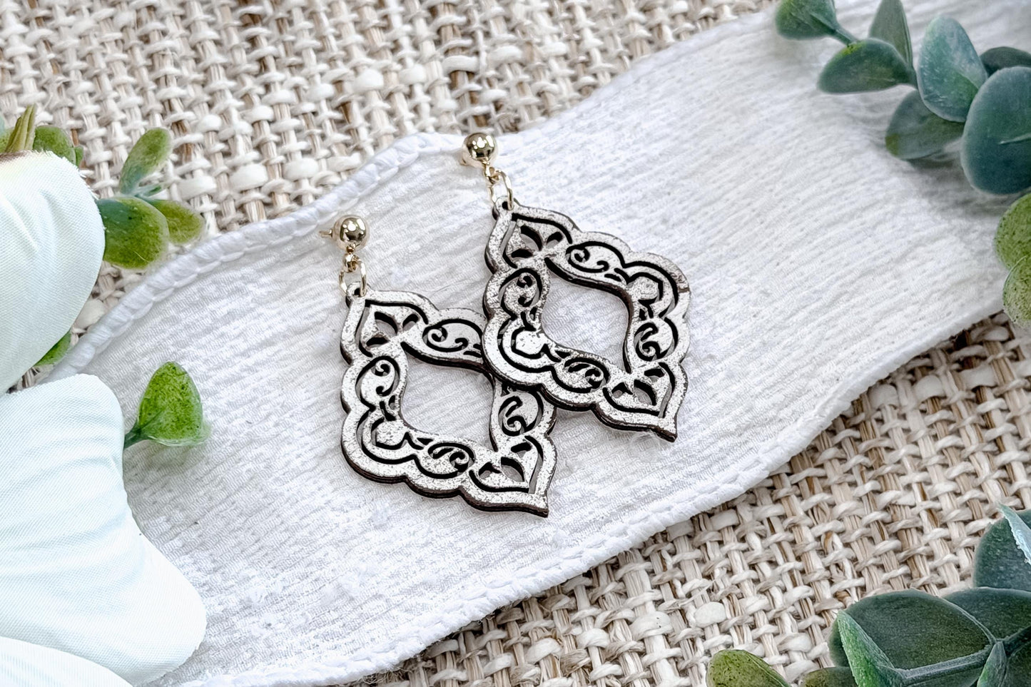 Filigree Dangle Earrings SVG Ornate Scroll Drop Earrings Laser Cut File Lightweight Jewelry Design Easy To Cut Fast To Make