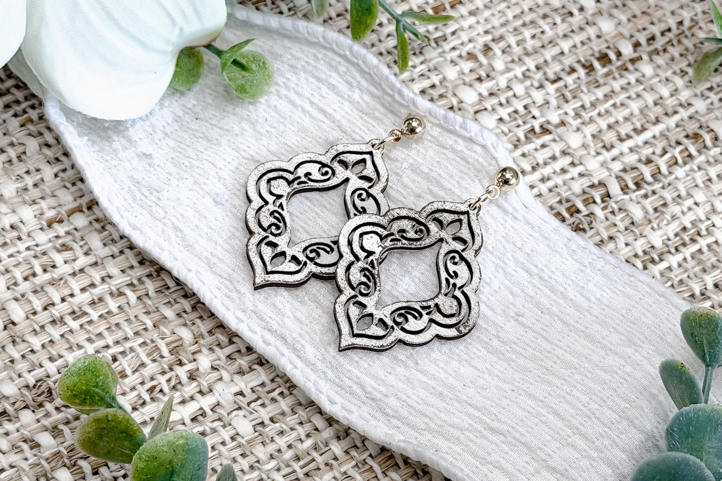 Filigree Dangle Earrings SVG Ornate Scroll Drop Earrings Laser Cut File Lightweight Jewelry Design Easy To Cut Fast To Make