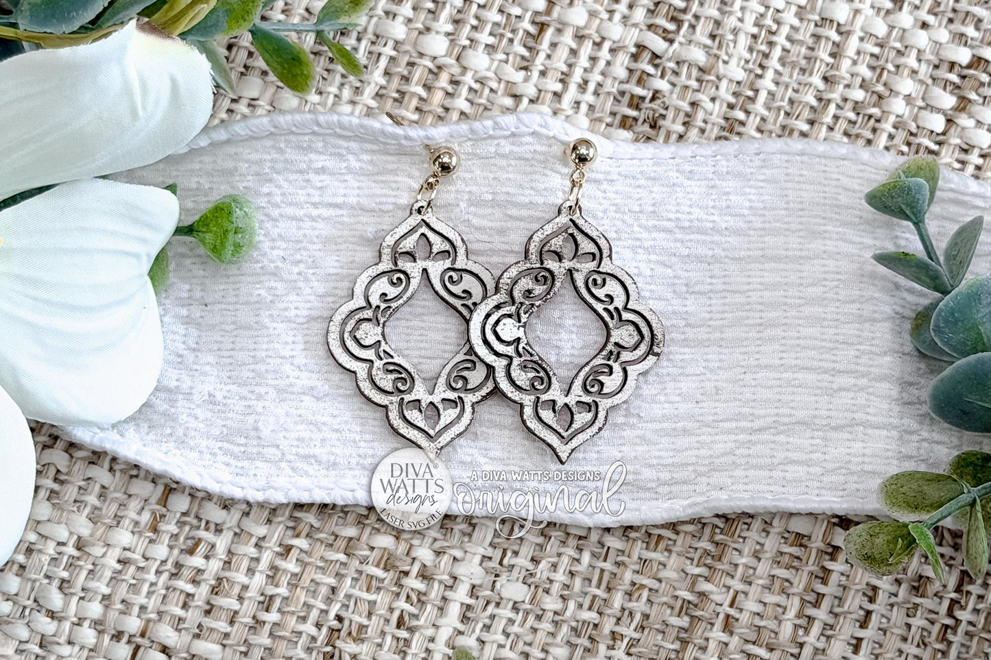 Filigree Scroll Dangle Earrings SVG With Ornate Cut Pattern For Lightweight Statement Jewelry, Easy To Cut Fast To Make Laser Design