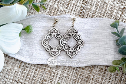 Filigree Scroll Dangle Earrings SVG With Ornate Cut Pattern For Lightweight Statement Jewelry, Easy To Cut Fast To Make Laser Design