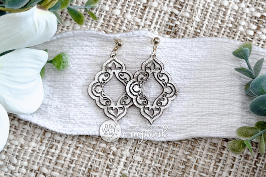 Filigree Scroll Dangle Earrings SVG With Ornate Cut Pattern For Lightweight Statement Jewelry, Easy To Cut Fast To Make Laser Design