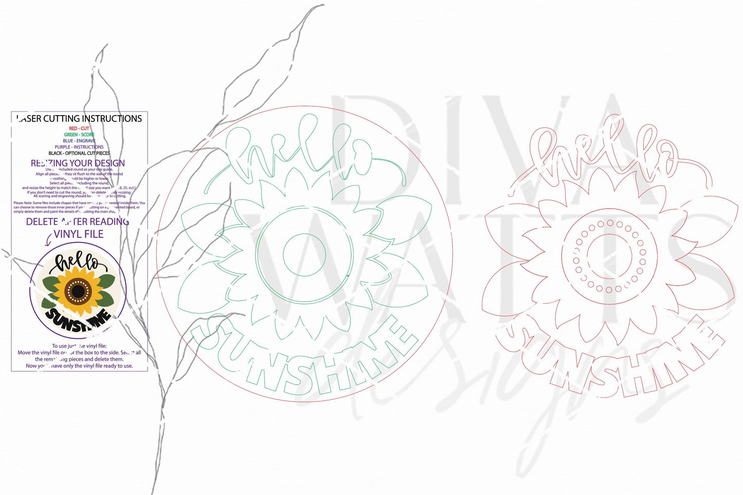 Round Door Hanger SVG Hello Sunshine Sunflower Front Door Sign SVG Summer Porch Decor Laser Cut File Bright Welcoming Entryway