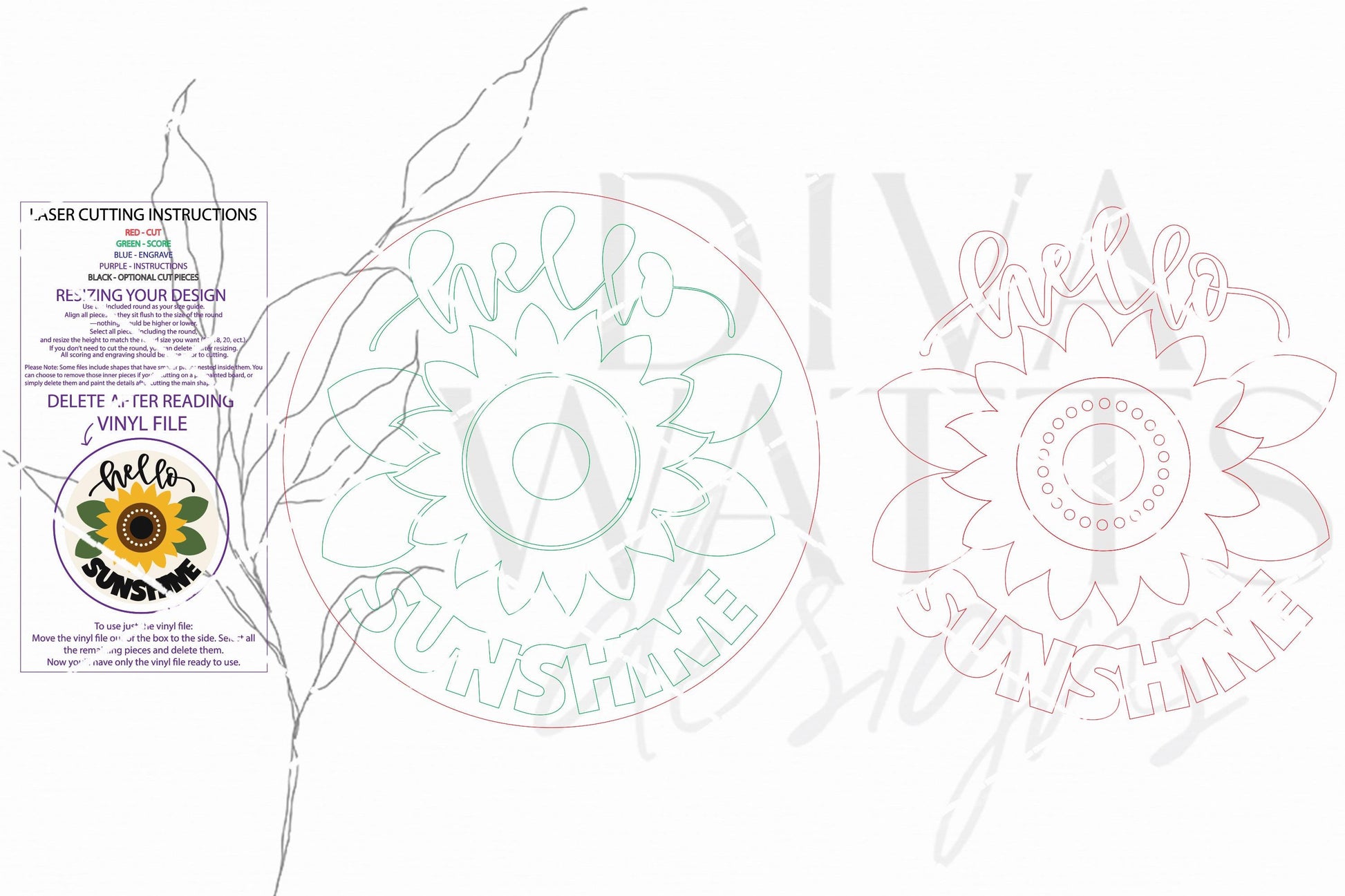 Round Door Hanger SVG Hello Sunshine Sunflower Front Door Sign SVG Summer Porch Decor Laser Cut File Bright Welcoming Entryway