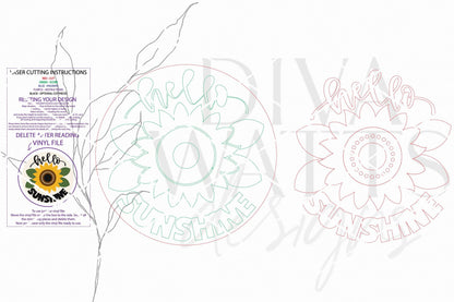 Round Door Hanger SVG Hello Sunshine Sunflower Front Door Sign SVG Summer Porch Decor Laser Cut File Bright Welcoming Entryway