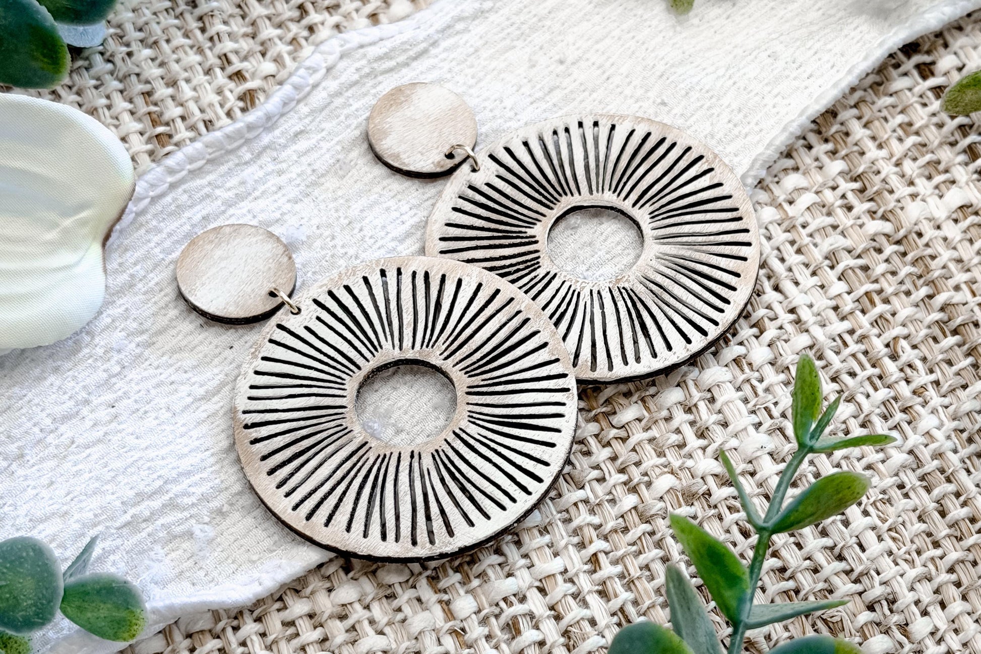 Sunburst Circle Earrings SVG Round Dangle Earrings Laser Cut File Radiating Line Design Lightweight Jewelry Easy To Cut Fast To Make