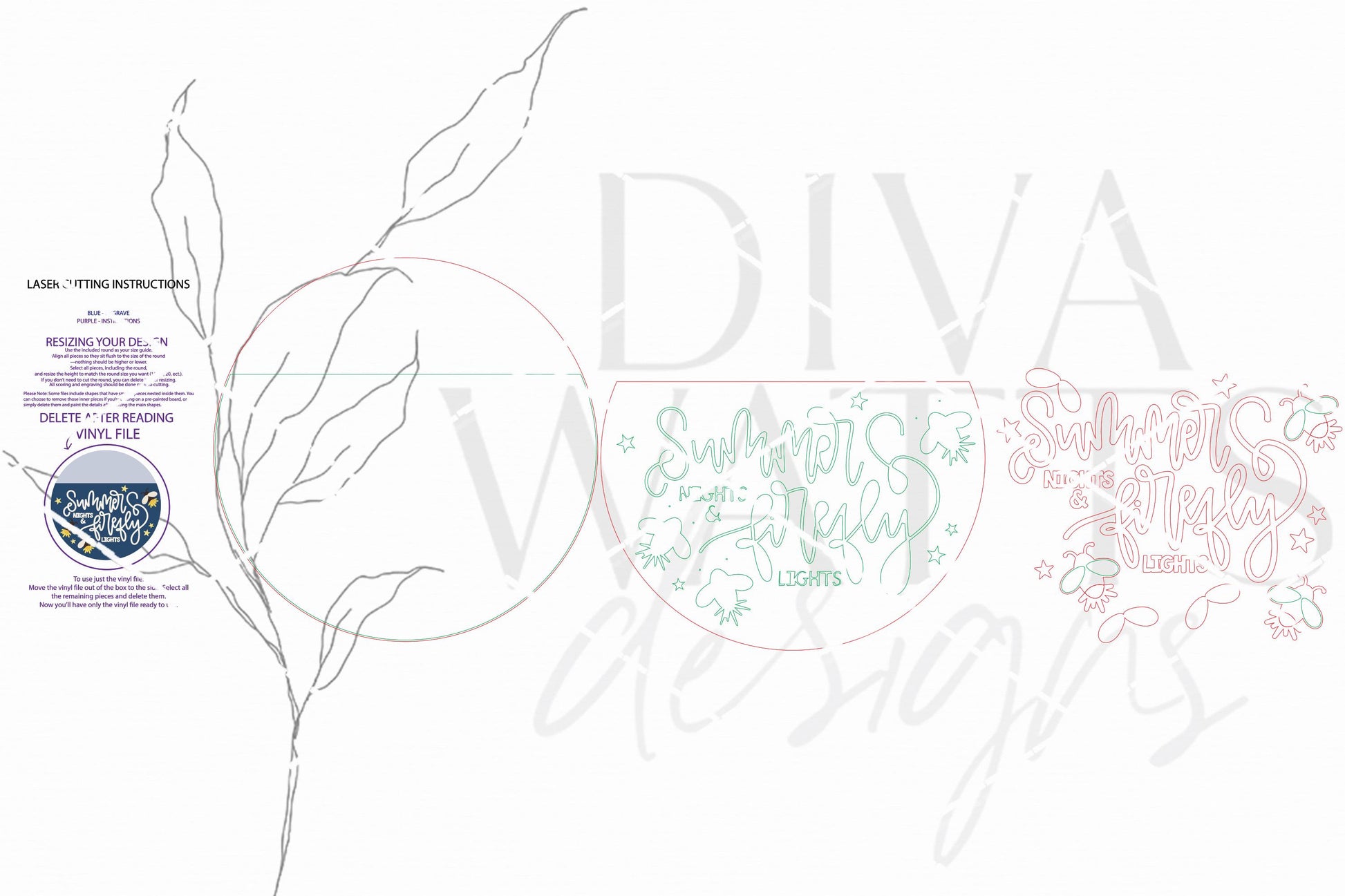 Round Door Hanger SVG Summer Nights Firefly Lights Design, Whimsical Summer Porch Decor Laser Cut Entryway Sign