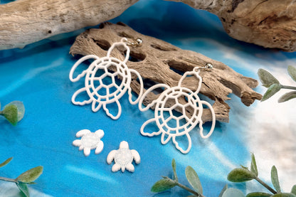 Sea Turtle Dangle and Stud Earrings SVG, Coastal Earrings Laser Cut File, Acrylic Jewelry SVG for Glowforge and xTool