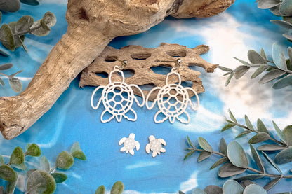 Sea Turtle Dangle and Stud Earrings SVG, Coastal Earrings Laser Cut File, Acrylic Jewelry SVG for Glowforge and xTool
