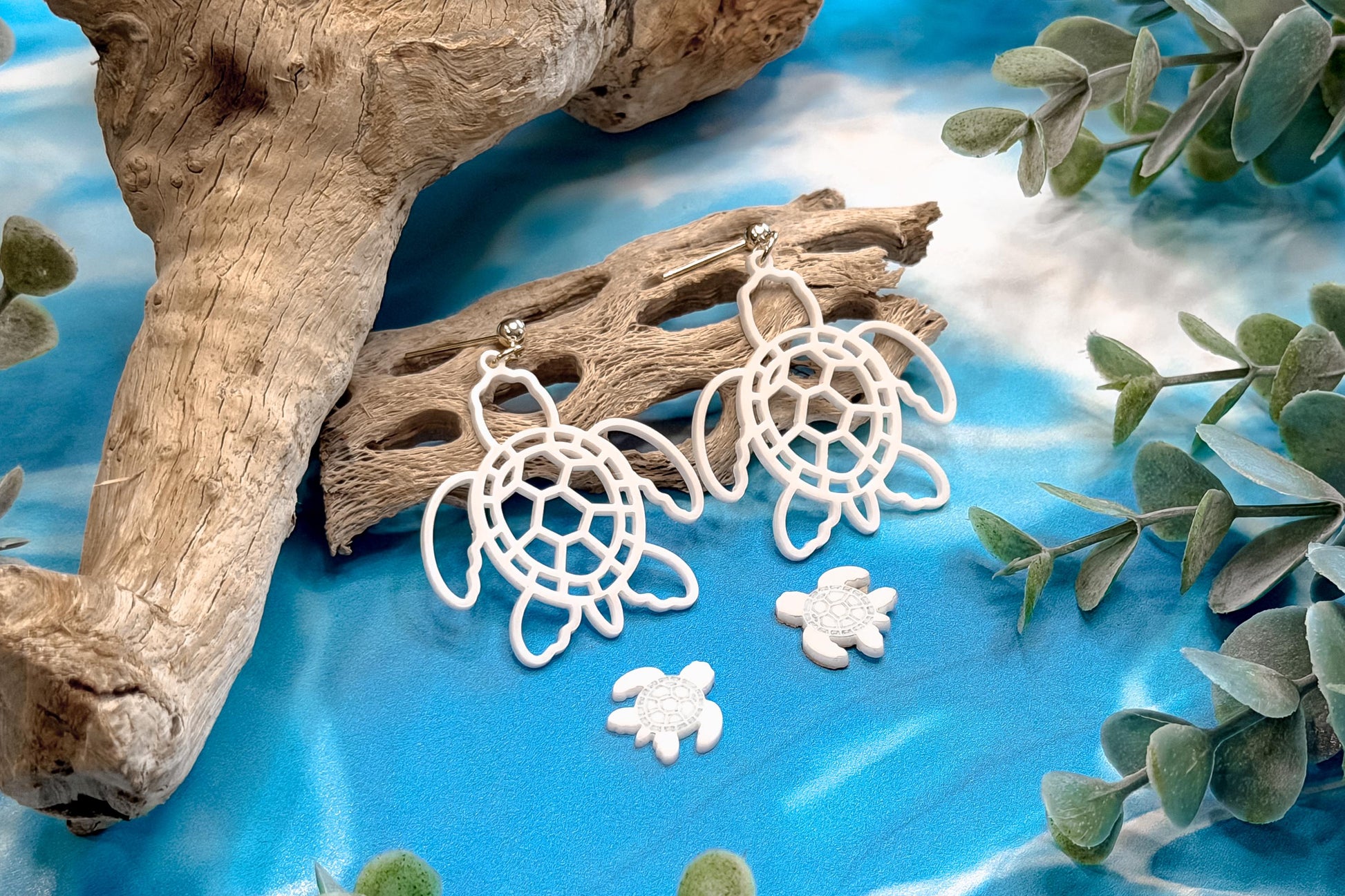 Sea Turtle Dangle and Stud Earrings SVG, Coastal Earrings Laser Cut File, Acrylic Jewelry SVG for Glowforge and xTool