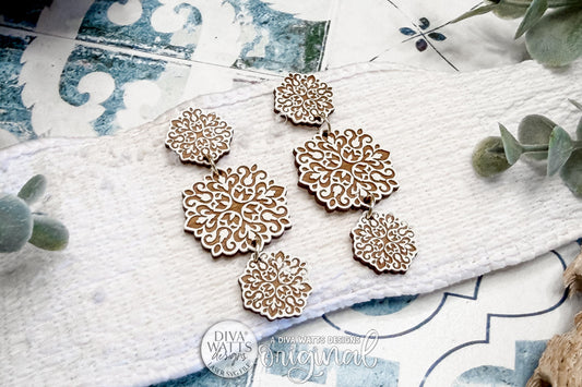 Floral Chandelier Earrings SVG Laser Cut File for Layered Boho Jewelry, Boutique Accessories, and Lightweight Statement Earrings