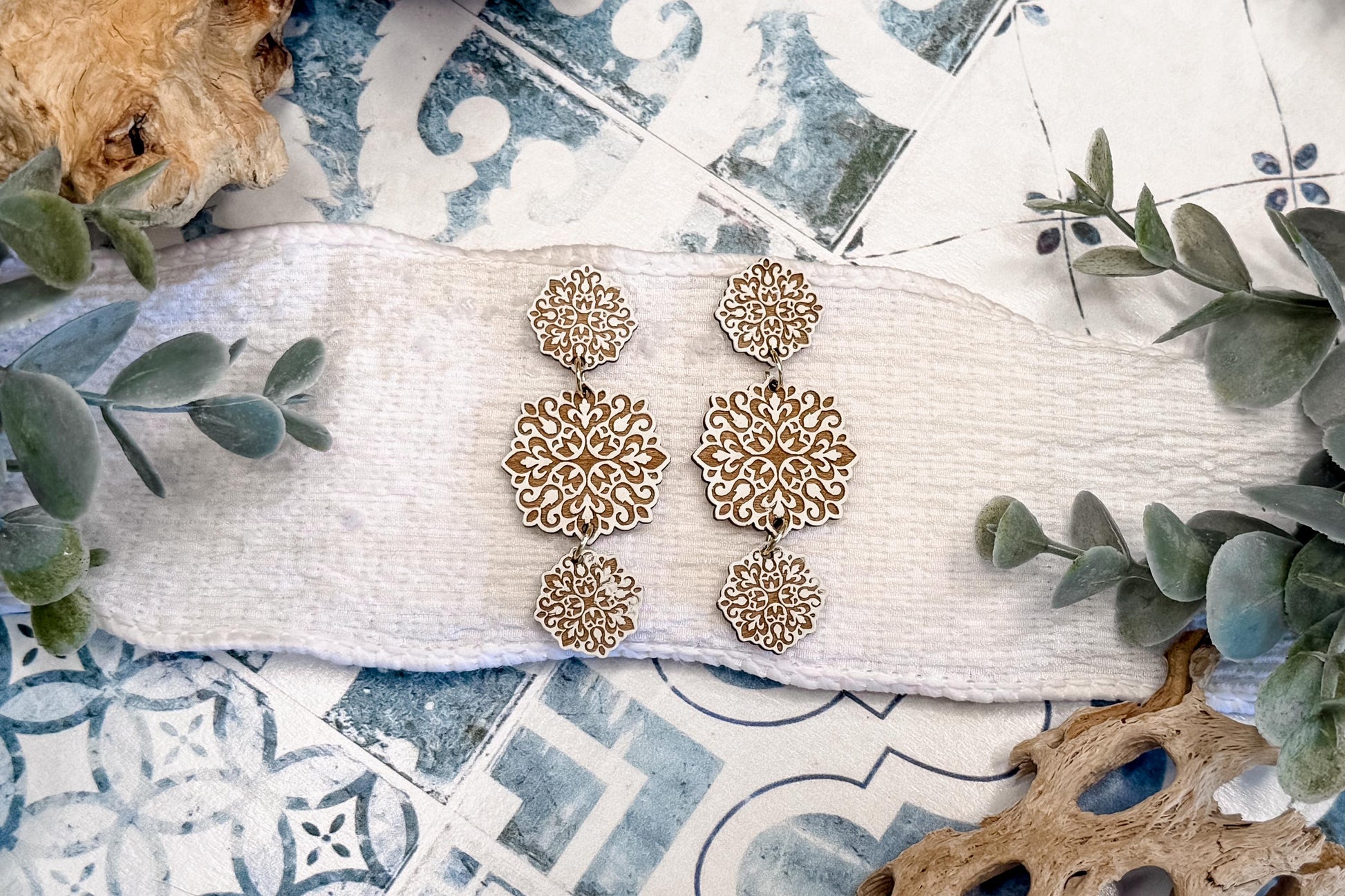 Floral Chandelier Earrings SVG, Layered Dangle Earrings Laser Cut File, Boho Jewelry SVG for Glowforge and xTool