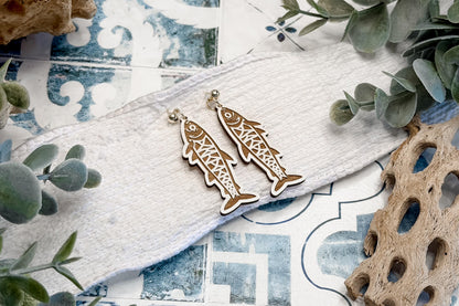 Sardine Earrings SVG, Fish Dangle Earrings Laser Cut File, Coastal Jewelry SVG for Glowforge, Layered Acrylic Earrings