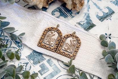 Boho Floral Arch Earrings SVG, Layered Dangle Earrings Laser Cut File, Rose Jewelry SVG for Glowforge and xTool