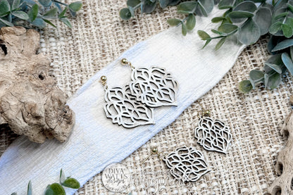 Digital SVG File Instant Download Layered Floral Filigree Dangle Earring Design Featuring Large Statement and Smaller Regular Size Versions, Elegant Boutique-Style Earrings for Laser Cutting and Handmade Jewelry Makers